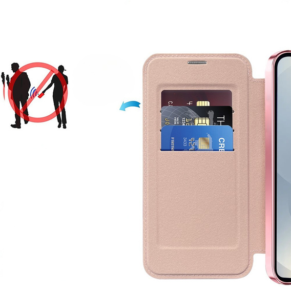 Etui z klapką do Samsung Galaxy S25, RFID Wallet MagSafe z ochroną aparatu, różowe