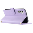 Etui z klapką do Samsung Galaxy S24 FE, Rhombus Crossbody Leather, fioletowe