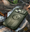 Etui pancerne do iPhone 15, Dexnor CamProtect MagSafe, zielone (Dwie ramki)