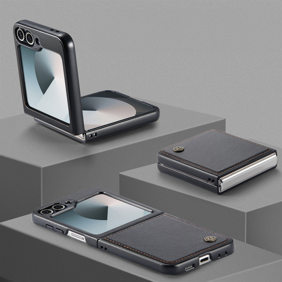 Etui do Samsung Galaxy Z Flip7, CASEME Litchi Leather, czarne