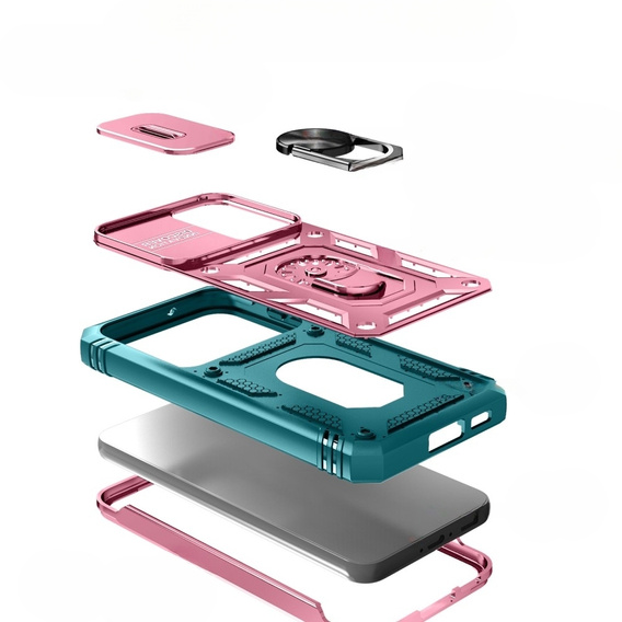 Etui pancerne do Samsung Galaxy S23, CamShield Slide, różowe / zielone