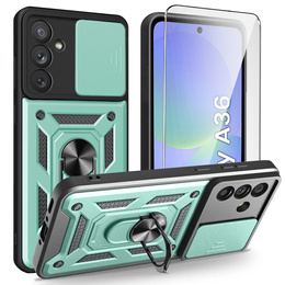 Etui pancerne do Samsung Galaxy A36 5G, CamShield Slide, zielone + Szkło Hartowane 9H