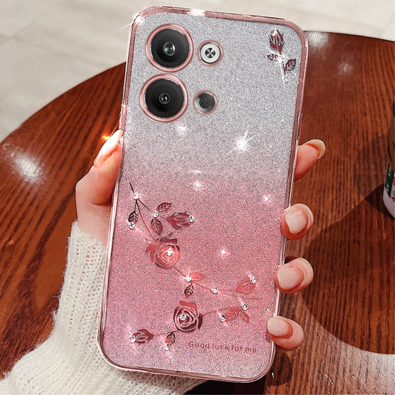 Etui do Infinix Note 30 VIP, Glitter Flower, różowe rose gold