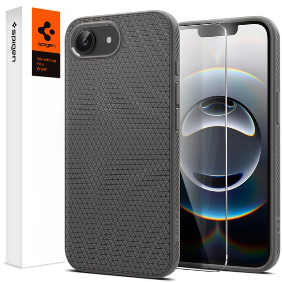 Etui Spigen Liquid Air do iPhone 16E – Marble Grey + Szkło Hartowane 9H