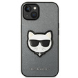 Etui Karl Lagerfeld do iPhone 14 Plus, Saffiano Choupette Head Patch, srebrne