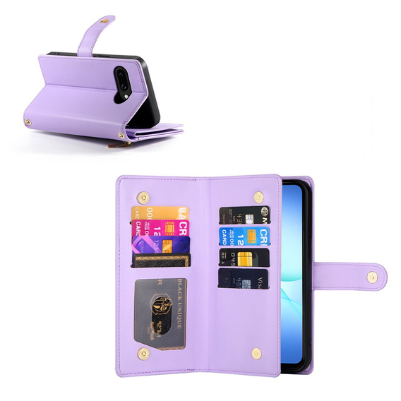Etui z klapką do Samsung Galaxy A17 5G, Wallet Zipper Pocket, fioletowe