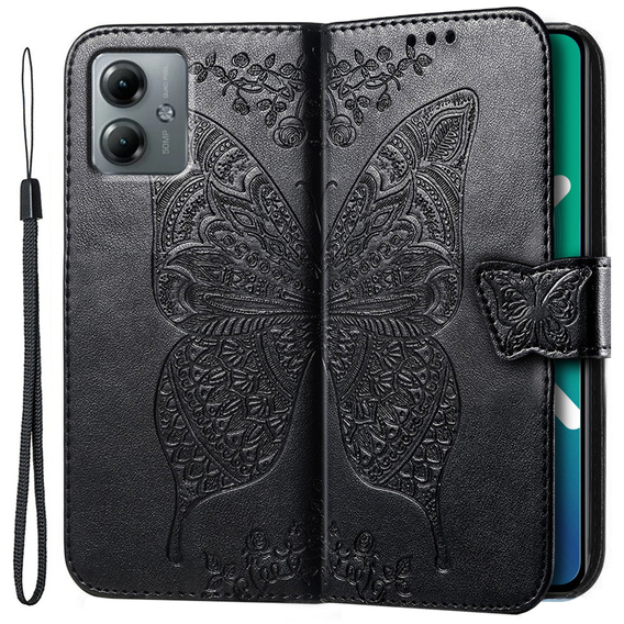 Etui z klapką do Motorola Moto G14, Butterfly, czarne