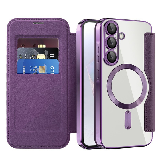 Etui z klapką do Samsung Galaxy A56 5G, RFID Wallet MagSafe z ochroną aparatu, fioletowe