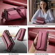 Etui CASEME do Samsung Galaxy S25 FE, RFID Leather Wallet, z paskiem na ramię, czerwone