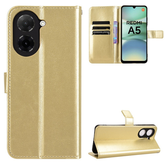 Etui z klapką do Xiaomi Redmi A5, Crazy Horse Wallet, złote