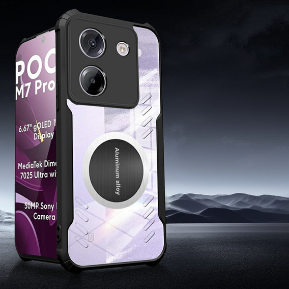 Etui do Xiaomi Poco M7 Pro 5G, z blaszką magnetyczne, przezroczyste / czarne