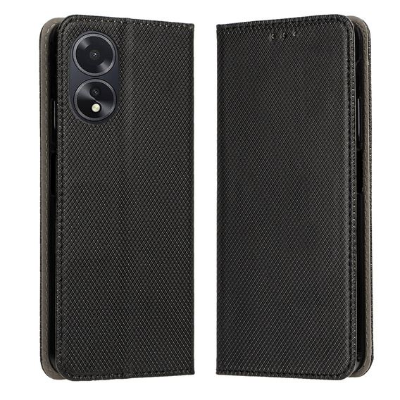 Etui do Oppo A18 4G / A38 4G, Smart Magnet, Czarne + Szkło 9H