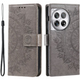 Etui z klapką do OnePlus 12 5G, Mandala, szare