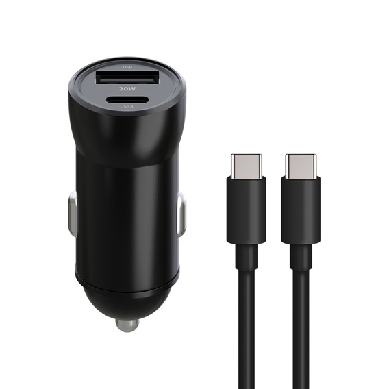 Maxlife ładowarka samochodowa PD/QC MXCC-04 20W (1× USB-C + 1× USB) + kabel USB-C – USB-C 60W, czarna