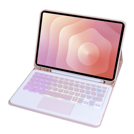 Etui z podświetlaną klawiaturą Bluetooth i touchpadem do Samsung Galaxy Tab S11 – różowe