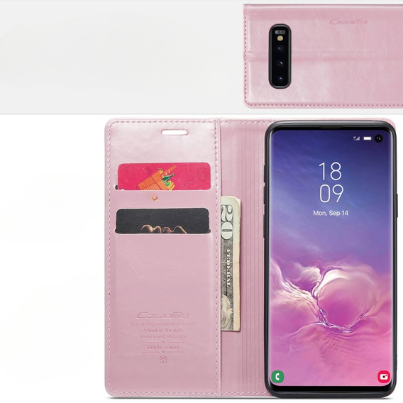 Etui z klapką CASEME do Samsung Galaxy S10+ Plus, Waxy Textured, różowe