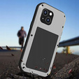 Etui Love Mei do iPhone 13 Mini, pancerne ze szkłem, srebrne
