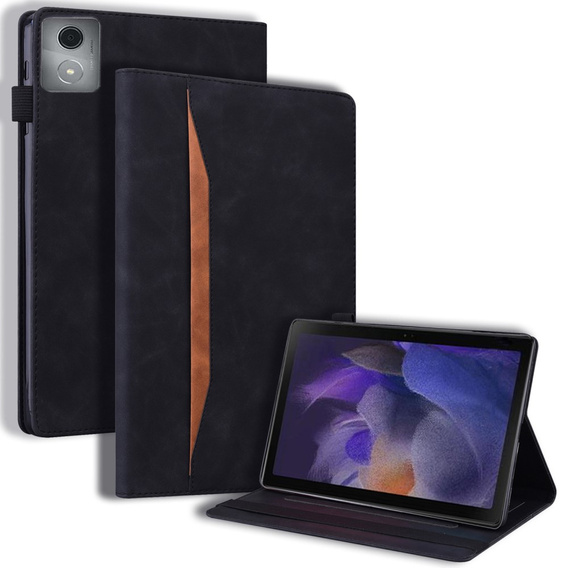 Etui do Lenovo Tab K11 Plus – czarne, skórzane, z kieszenią na kartę i funkcją wielopozycyjnej podstawki