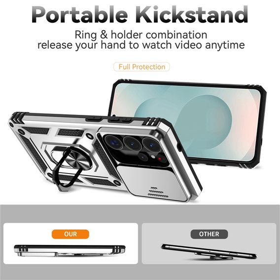 Etui pancerne do Samsung Galaxy S26 Ultra, CamShield Slide, srebrne