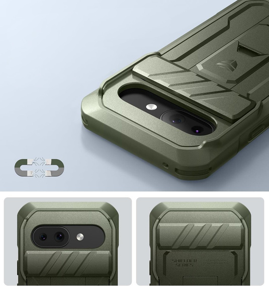 Etui pancerne do Google Pixel 9a, Dexnor Kickstand (Two Frames), zielone