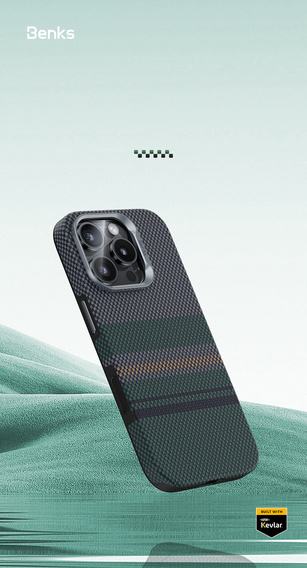 Etui BENKS Kevlar do iPhone 16 Pro, Magnetic Armor Pro Aurora 600D CC65, do MagSafe, zielone