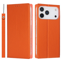 Etui z klapką do iPhone 17 Pro Max, Litchi Skin Grain, pomarańczowe