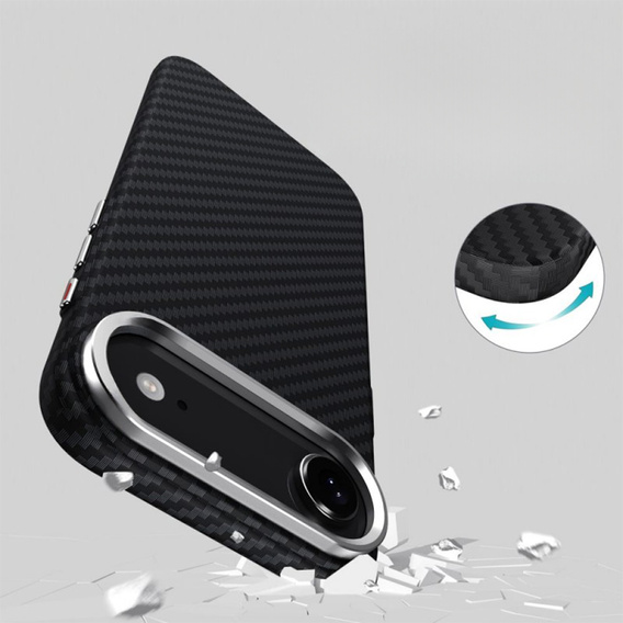 Etui BENKS Kevlar Armor PRO do iPhone Air, Carbon Fiber 600D A068, do MagSafe, aktywny przycisk – czarne