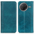 Etui z klapką do Xiaomi Poco F7 Pro / F7 Ultra – skórzane (split leather), zielone, z podstawką i kieszenią na kartę