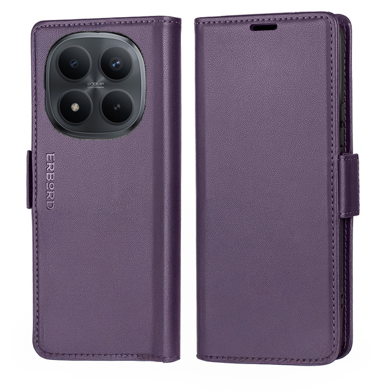 Etui do Xiaomi Redmi Note 15 Pro Plus 5G / Poco M8 Pro 5G, ERBORD Glossy Litchi, portfel z klapką, fioletowe