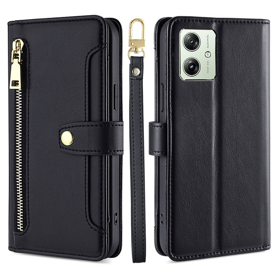 Etui z klapką do Motorola Moto G54 5G, Wallet Zipper Pocket, czarne