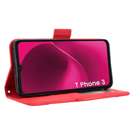 Etui z klapką do T Phone 3 5G, Card Slot, czerwone