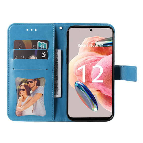 Etui z klapką do Xiaomi Redmi Note 12 4G, Mandala Flower, niebieskie