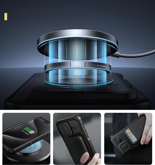 Etui pancerne do iPhone 15 Pro Max, Dexnor CamProtect MagSafe, czarne (Dwie ramki)