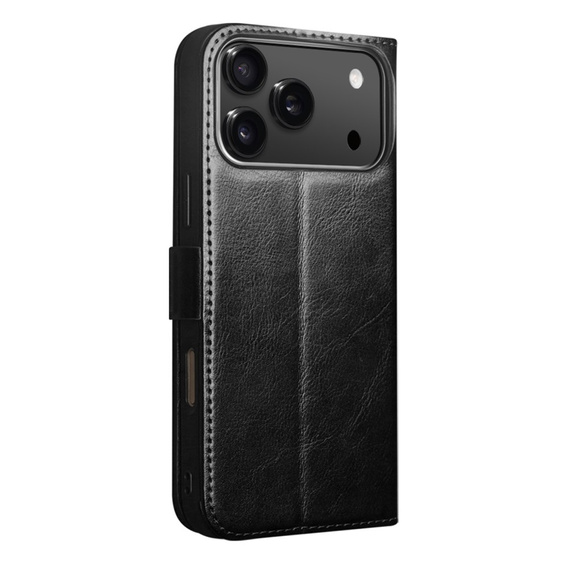 Etui ze skóry z klapką do iPhone 17 Pro Max, QIALINO Genuine Cow Leather – czarne