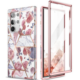 Etui do Samsung Galaxy S22 Ultra, Suritch Full Body Marble, różowe