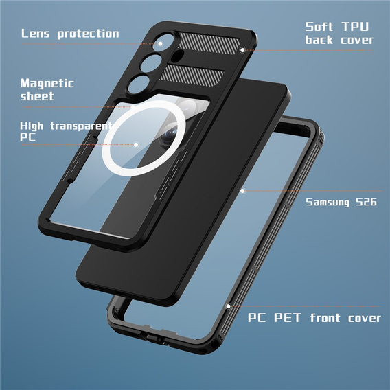 Etui wodoodporne do Samsung Galaxy S26, Redpepper, do MagSafe, czarne