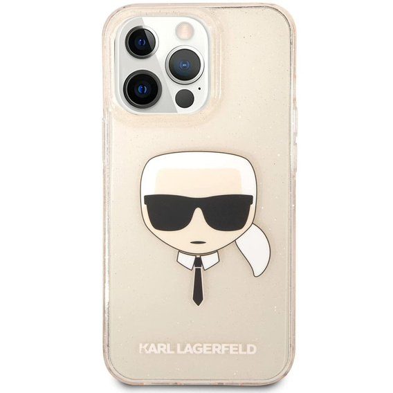 Etui Karl Lagerfeld do iPhone 13 Pro, Glitter Karl`s Head, różowe rose gold