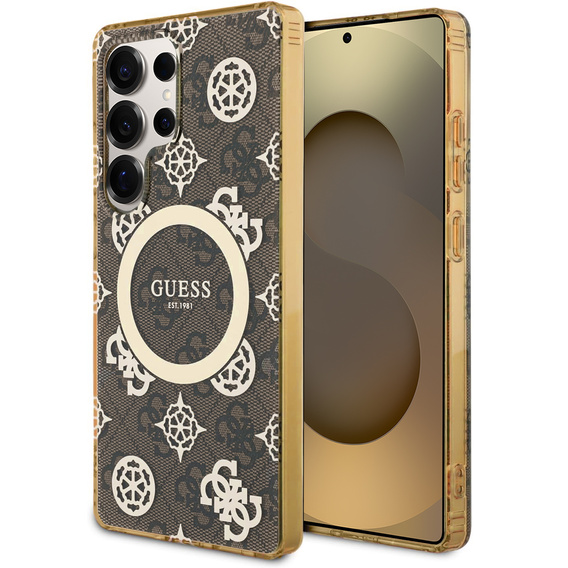 Etui GUESS do Samsung Galaxy S25 Ultra, Magnetic IML Peony, brązowe