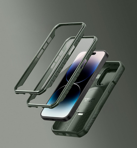 Etui Dexnor do iPhone 14 Pro – magnetyczne, z przesuwaną osłoną aparatu - zielone