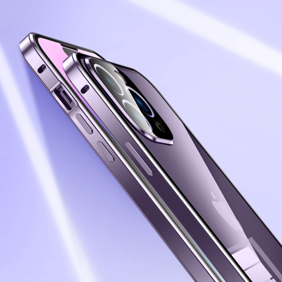 Etui do iPhone 14 Pro, Magnetic Dual Glass, fioletowe