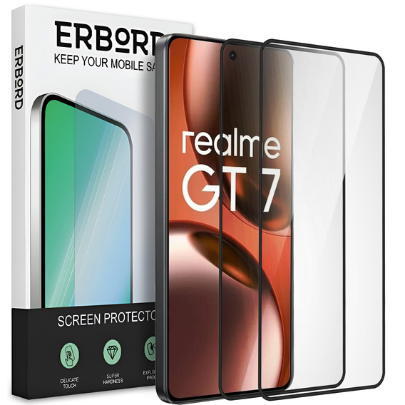 2x Szkło Hartowane do Realme GT 7 / 7T, ERBORD 3D pełne, szybka na cały ekran