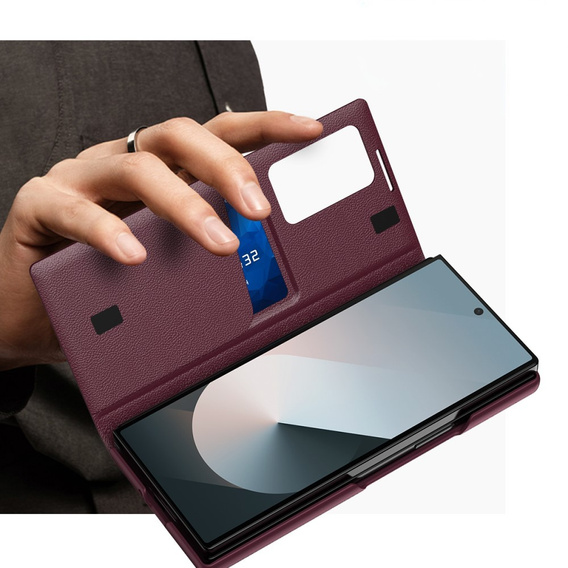Etui z klapką do Samsung Z Fold6 5G, Smart View Wallet, bordowe