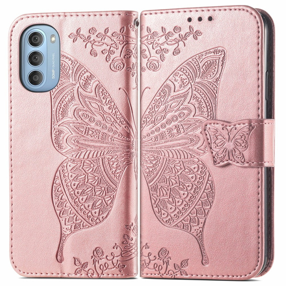 Etui z klapką do Motorola Moto G51 5G, Butterfly, różowe