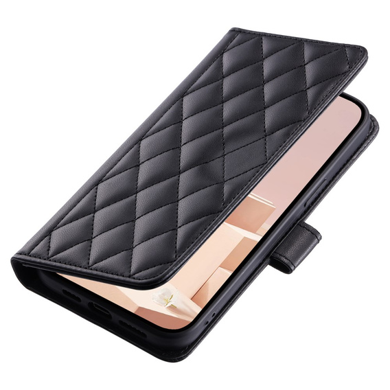 Etui z klapką do Samsung Galaxy S25+ Plus, Rhombus Crossbody Leather, czarne