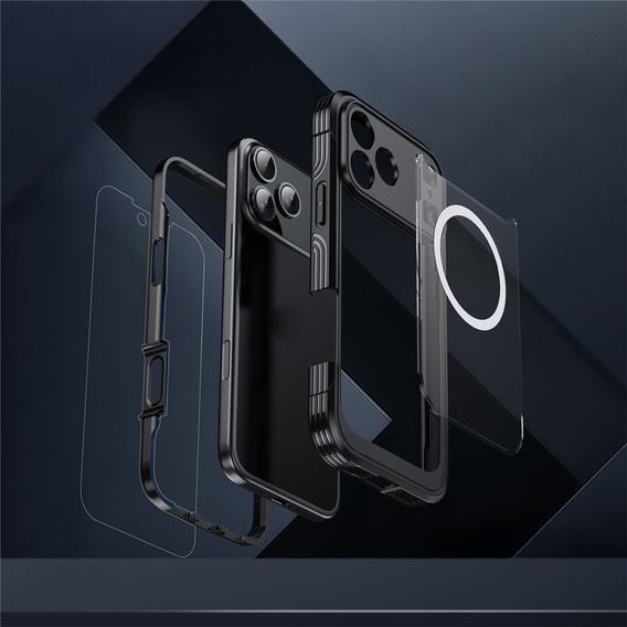 Etui do iPhone 17 Pro Max, Shockproof, ze szkłem, do MagSafe, czarne