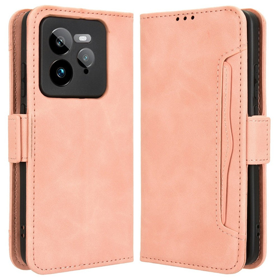 Etui z klapką do Realme GT 7 Pro, Card Slot, różowe