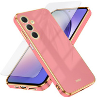 Zestaw Etui do Samsung Galaxy A54 5G, silikonowe Glamour z ochroną aparatu, Czerwone + szkło