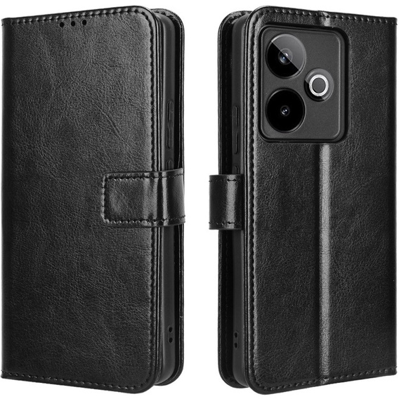 Etui z klapką do Realme GT 7 / 7T, Crazy Horse Wallet, czarne
