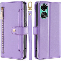 Etui z klapką do Oppo A78 4G, Wallet Zipper Pocket, fioletowe