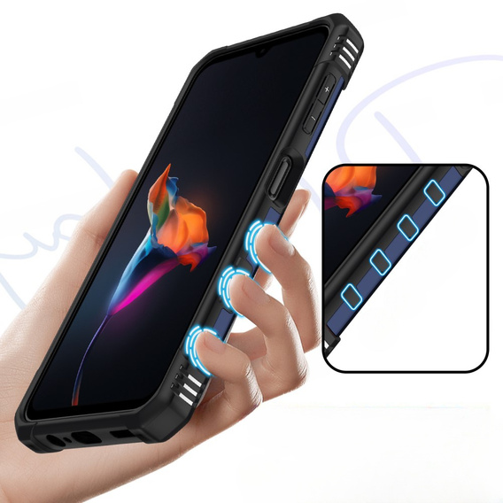 Etui pancerne do Samsung Galaxy A14 4G/5G, z ringiem, granatowe